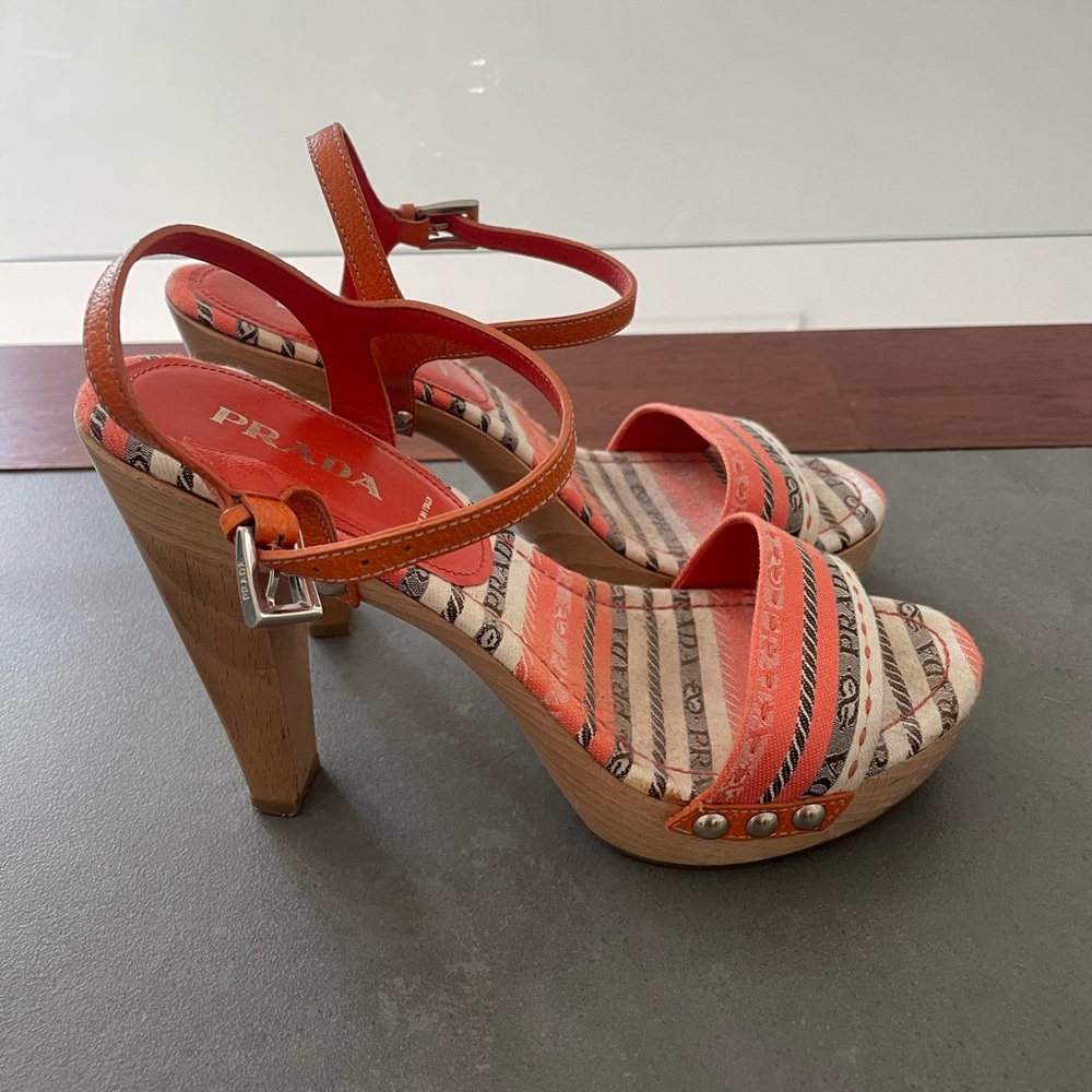 PRADA wooden platform heeled sandal